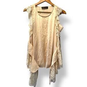 Silk Lace Ruffle Sleeveless Asymmetrical Top Sz M Fairycore Romantic Cottagecore